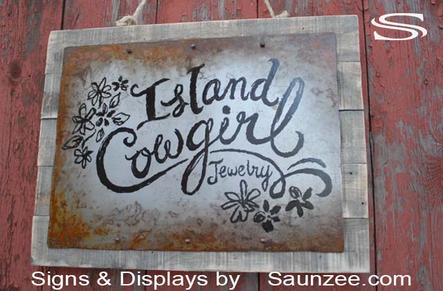 Barn Wood Signs Outdoor Island Cowgirl Jewelry Signs Wood Metal Sign