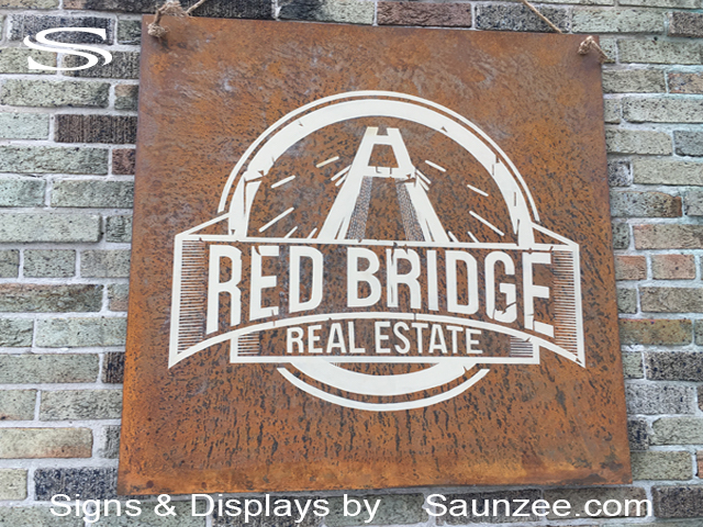 Cor Ten Steel Signs Red Bridge Real Estate Sign Corten Rusted Metal Sign