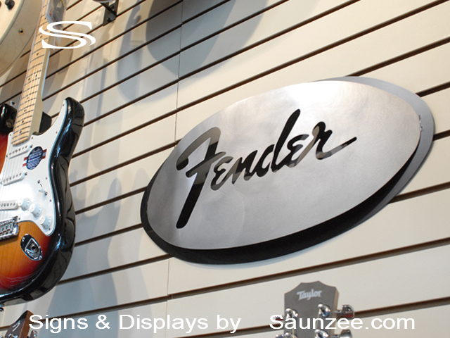 Custom Signs Fender Guitar Sign Curved Face Polished Metal Signs