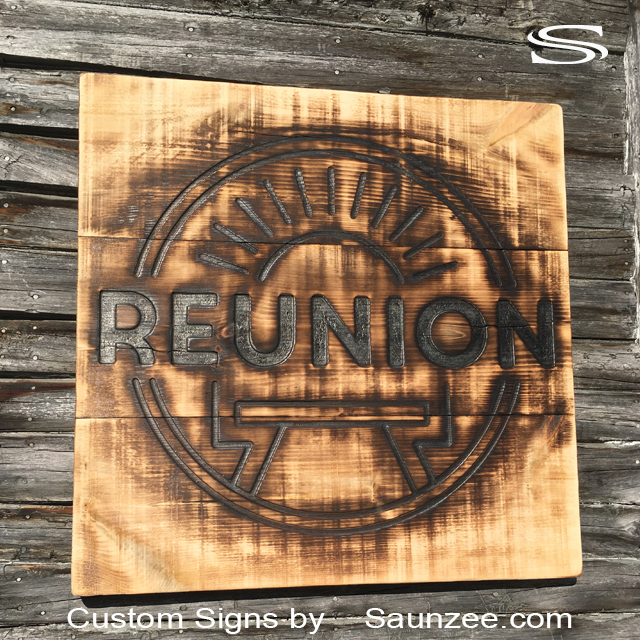 Custom Signs Reunion Foods Brand Wood Burn Signs Hand Crafted