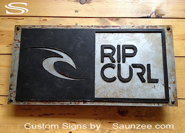 Custom Signs Rip Curl Sign Blackened Steel Sign Saunzee Signs