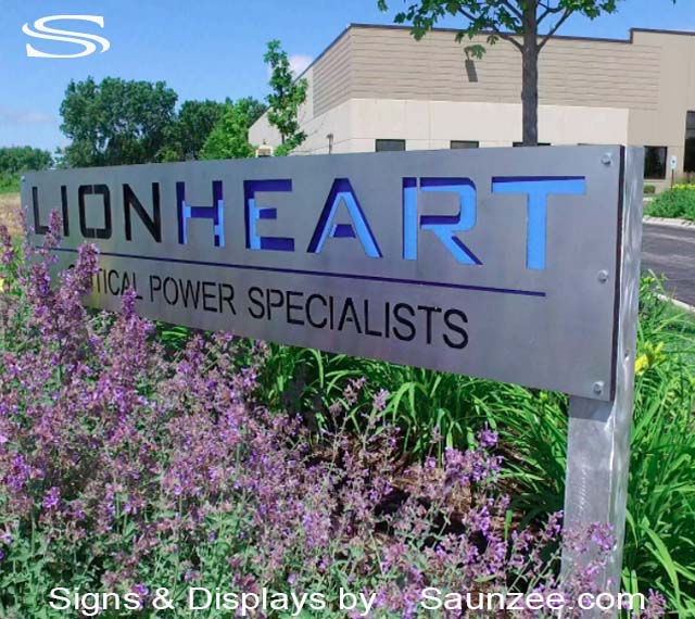 Stainless Signs Brushed Lion Heart Critical Power Specialists Sign Steel Commercial Signs