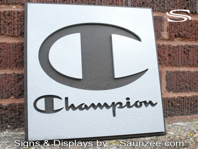 Steel Signs Look Champion Signs Aluminum Look Signs 3d Apparel Marketing Signs Saunzee