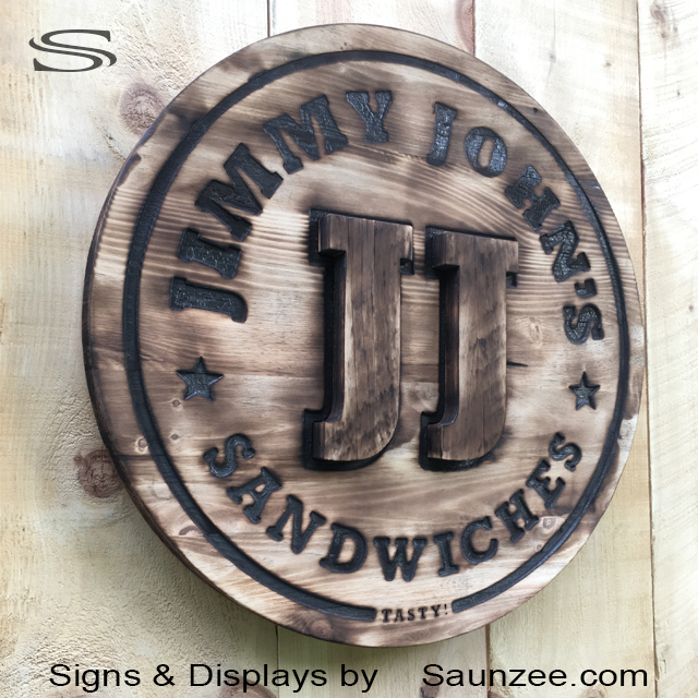 Wood Burned Signs Jimmy Johns Sign Rustic Burnt Wood Sign 3D Restaurant Signage