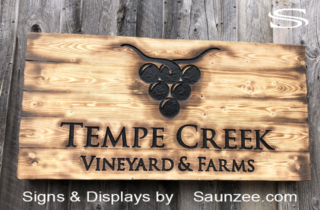 Wood Burned Signs Temple Creek Vineyard Farms Sign Torched Burned Sign Saunzee