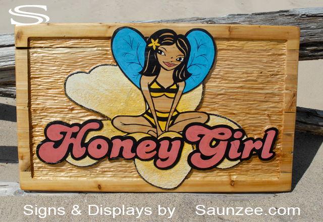 Carved Signs Honey Girl Swimwear Hawaii Hand Carve Wood Signs