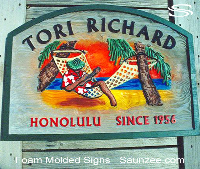 Foam Molded Signs Tori Richard Honolulu Polyurethane Molded Sign